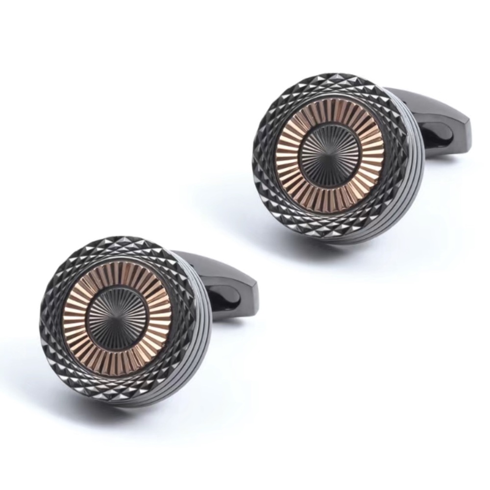 Elegant Round Gunmetal and Rose Gold Laser Cut Cufflinks